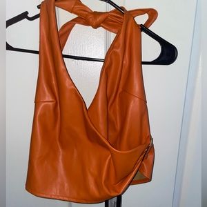Orange Leather Halter Top